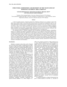 Structure, Composition and Diversity of the Vegetation of Hub Dam Catchment Area, Pakistan