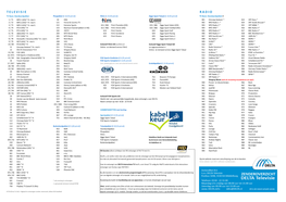 T E L E V I S I E R a D I O TV Basis: Standaardpakket Pluspakket (€ 10,50 Pmnd) Film1 (€ 15,50 Pmnd) Ziggo Sport Totaal (€ 14,50 Pmnd) TV Basis: Standaardpakket