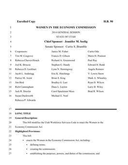 Enrolled Copy HB 90 1 WOMEN in the ECONOMY COMMISSION