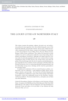 The Court Cities of Northern Italy: Milan, Parma, Piacenza, Mantua, Ferrara, Bologna, Urbino, Pesaro, and Rimini Edited by Charles M