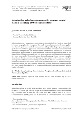 Investigating Suburban Environment by Means of Mental Maps: a Case Study of Olomouc Hinterland