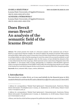 An Analysis of the Semantic Field of the Lexeme Brexit