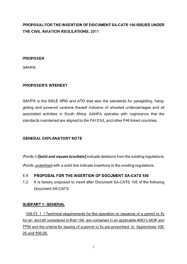Proposal for the Insertion of Document Sa-Cats 106 Issued Under the Civil Aviation Regulations, 2011 Proposer Sahpa Proposer's