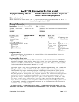 LANDFIRE Biophysical Setting Model