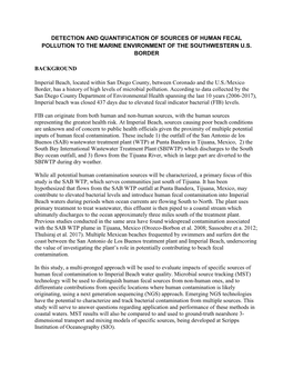 Detection and Quantification of Sources of Human Fecal Pollution to the Marine Environment of the Southwestern U.S