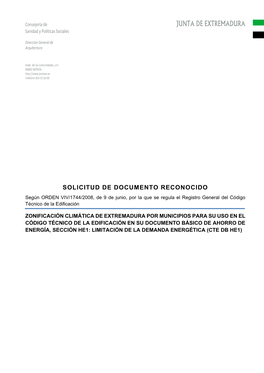 JUNTA DE EXTREMADURA Sanidad Y Políticas Sociales