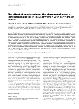 The Effect of Anastrozole on the Pharmacokinetics of Tamoxifen In