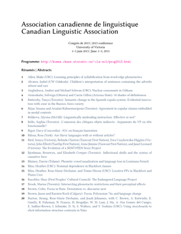 Association Canadienne De Linguistique Canadian Linguistic Association