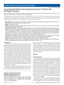 Suprachiasmatic Nucleus Neuropeptide Expression in Patients with Huntington’S Disease Daniel J