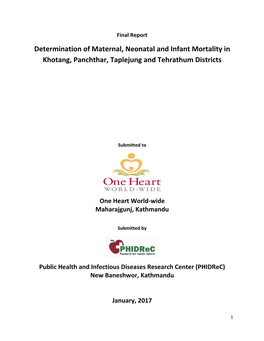 Determination of Maternal, Neonatal and Infant Mortality in Khotang, Panchthar, Taplejung and Tehrathum Districts