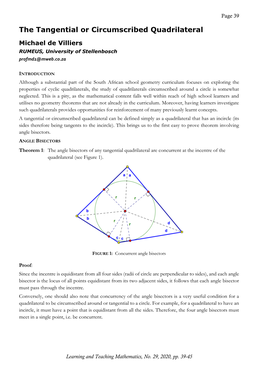 The Tangential Or Circumscribed Quadrilateral