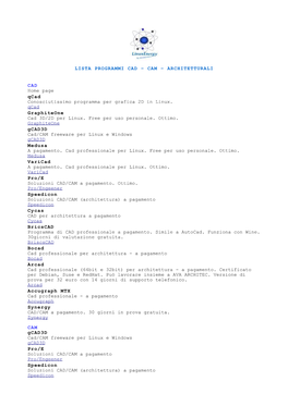 LISTA PROGRAMMI CAD – CAM – ARCHITETTURALI CAD Home