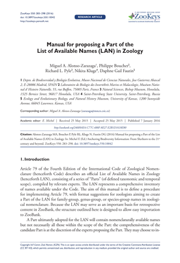 In Zoology 283 Doi: 10.3897/Zookeys.550.10042 RESEARCH ARTICLE Launched to Accelerate Biodiversity Research