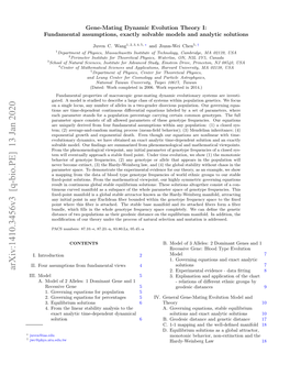 Gene-Mating Dynamic Evolution Theory I: Fundamental Assumptions, Exactly Solvable Models and Analytic Solutions