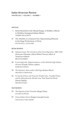 Italian American Review WINTER 2015 • VOLUME 5 • NUMBER 1