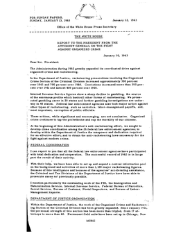 Report to the President from the Attorney General on the Fight Against Organized Crime January 10, 1963 for Sunday Papers Sunday