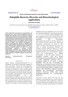 Halophilic Bacteria: Diversity and Biotechnological Applications Naïma Bou M’Handi