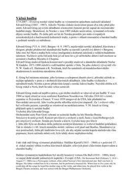 Vážná Hudba 17.9.2007 :: O Rozvoj Norské Vážné Hudby Se Významným Způsobem Zasloužil Skladatel Edvard Grieg (1843 – 1907)