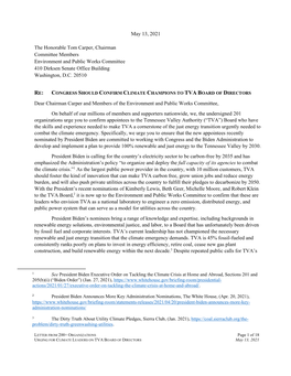 Congress Should Confirm Climate Champions to TVA Board of Directors