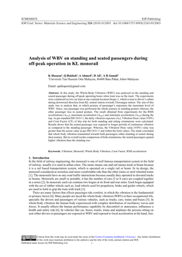 Analysis of WBV on Standing and Seated Passengers During Off-Peak Operation in KL Monorail