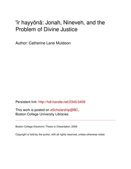 'Îr Hayyônâ: Jonah, Nineveh, and the Problem of Divine Justice