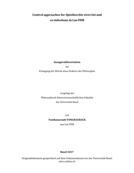 Control Approaches for Opisthorchis Viverrini and Co-Infections in Lao PDR