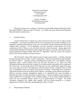 Tropical Cyclone Report Hurricane Lorenzo (AL132007) 25-28 September 2007