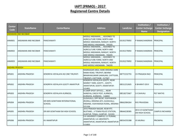 IAPT (PRMO) - 2017 Registered Centre Details