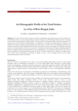 An Ethnographic Profile of the Tamil Settlers in a City of West Bengal, India