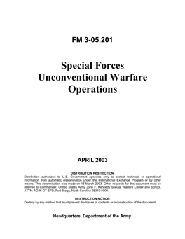 FM 3-05.201: Special Forces Unconventional Warfare Operations