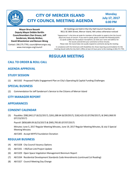 City of Mercer Island City Council Meeting Agenda