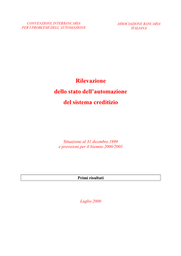 Rilevazione Dello Stato Dell¶Automazione Del Sistema Creditizio