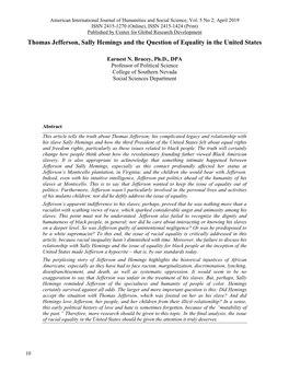 Thomas Jefferson, Sally Hemings and the Question of Equality in the United States