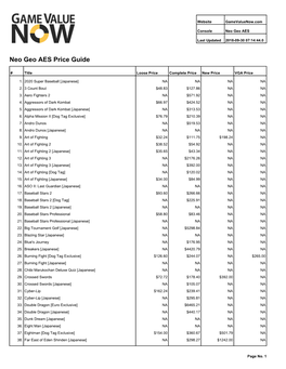 Neo Geo AES Price Guide