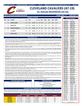 Cleveland Cavaliers (47-19) Vs