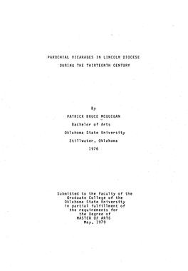 Parochial Vicarages in Lincgln Diocese During the Thirteenth Century