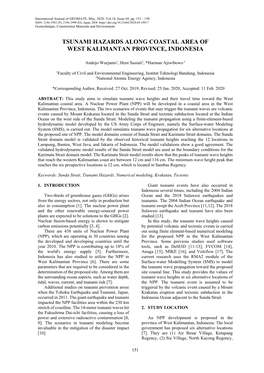 Tsunami Hazards Along Coastal Area of West Kalimantan Province, Indonesia