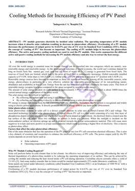 Cooling Methods for Increasing Efficiency of PV Panel