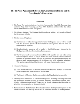 The 16 Point Agreement Between the Government of India and the Naga People’S Convention