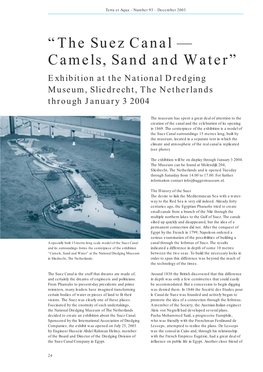 The Suez Canal — Camels, Sand and Water” Exhibition at the National Dredging Museum, Sliedrecht, the Netherlands Through January 3 2004