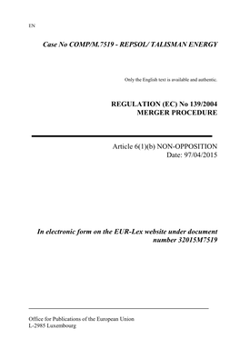 Repsol/ Talisman Energy Regulation (Ec)