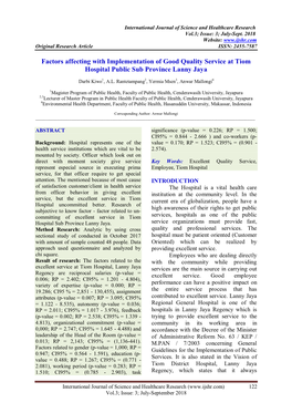 Factors Affecting with Implementation of Good Quality Service at Tiom Hospital Public Sub Province Lanny Jaya