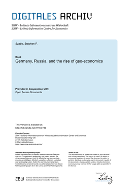 Germany, Russia, and the Rise of Geo-Economics