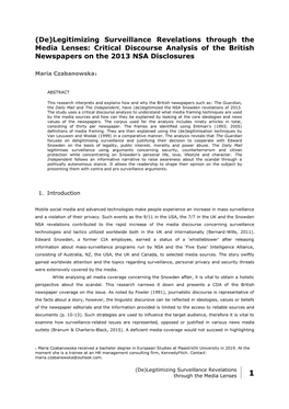 Legitimizing Surveillance Revelations Through the Media Lenses: Critical Discourse Analysis of the British Newspapers on the 2013 NSA Disclosures