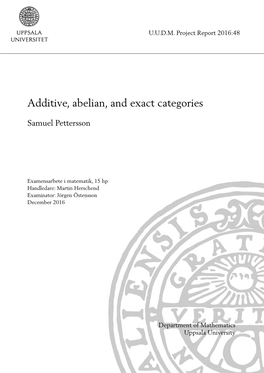 Additive, Abelian, and Exact Categories