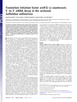 Translation Initiation Factor A/Eif2(- ) Counteracts 5 to 3 Mrna Decay In