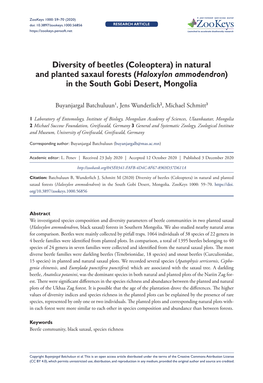 Diversity of Beetles (Coleoptera) in Natural and Planted Saxaul Forests (Haloxylon Ammodendron) in the South Gobi Desert, Mongolia