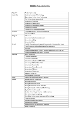 BISS 2019 Partner Universities