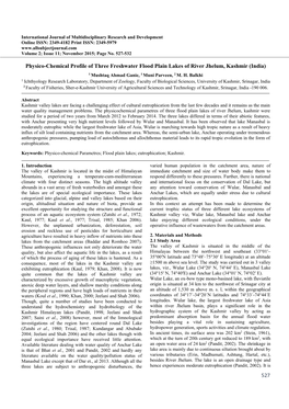 527 Physico-Chemical Profile of Three Freshwater Flood Plain Lakes Of