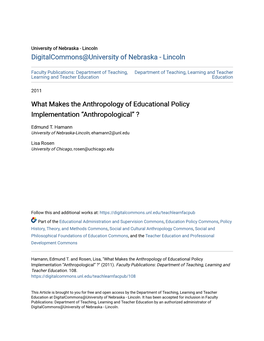 What Makes the Anthropology of Educational Policy Implementation “Anthropological” ?